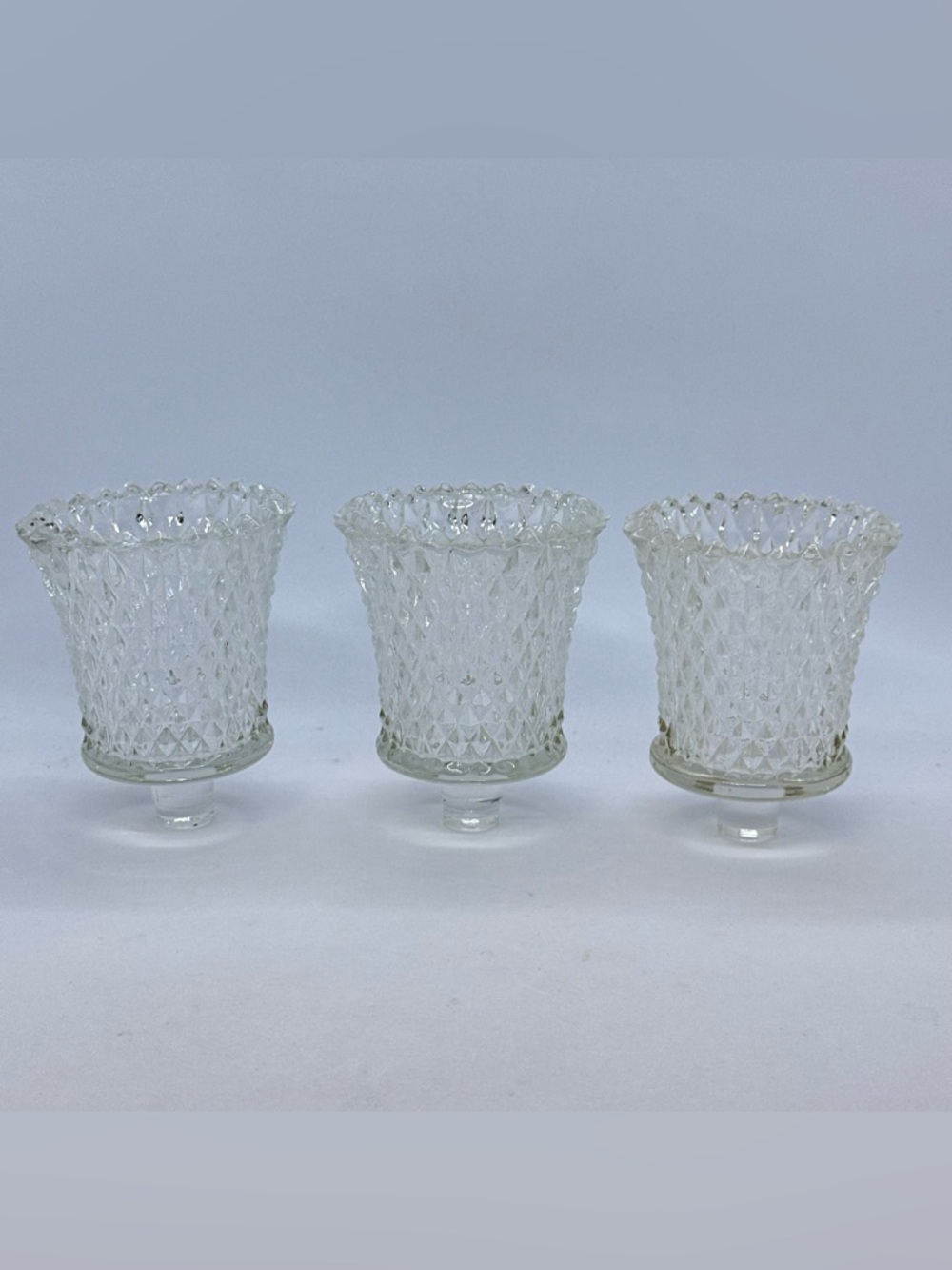 Set/3 VTG Homco Clear Diamond Point Votive Candle Holders Peg NO GROMMETS *READ*